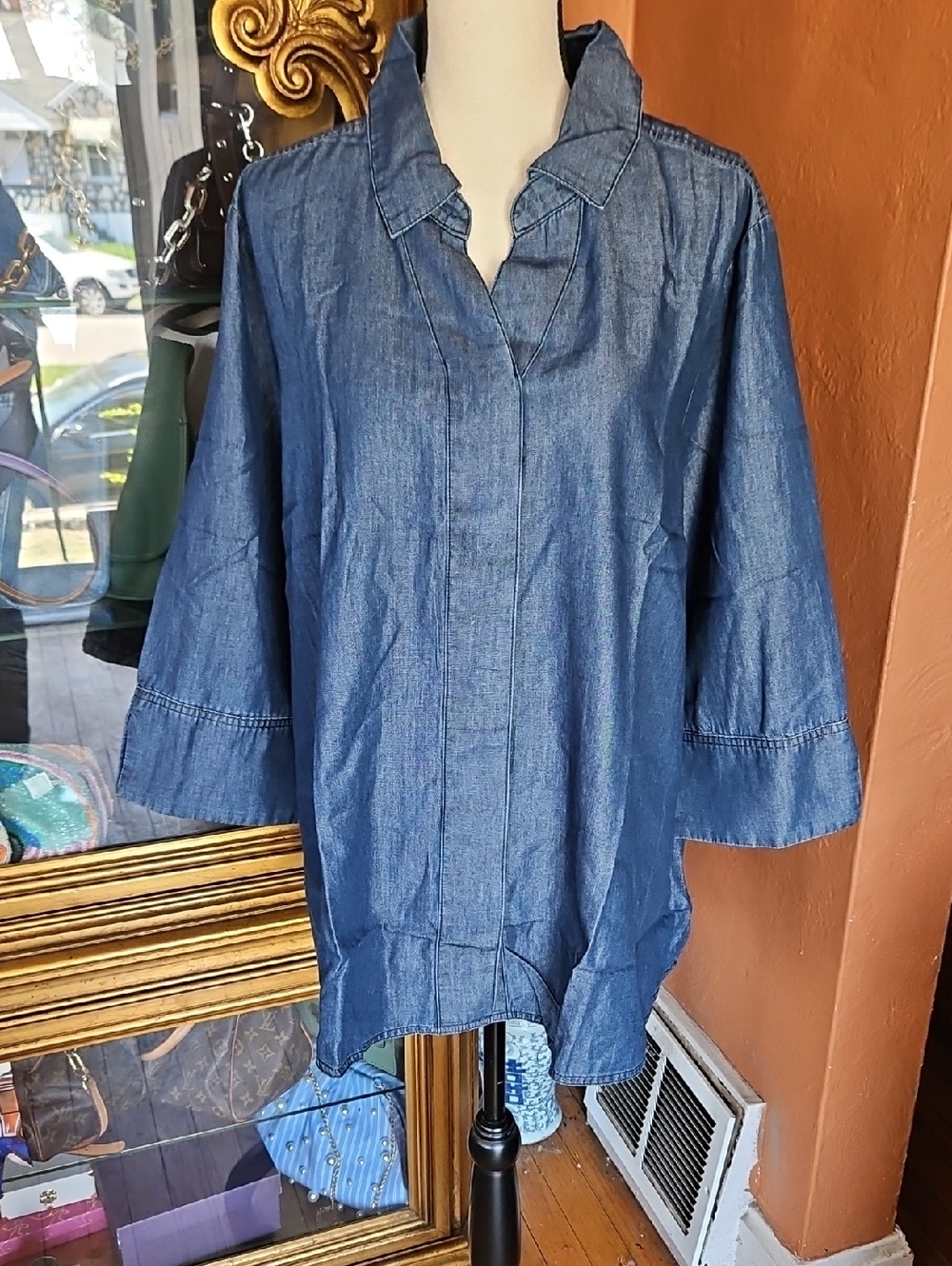 Martha Stewart Denim Blue Tunic Blouse